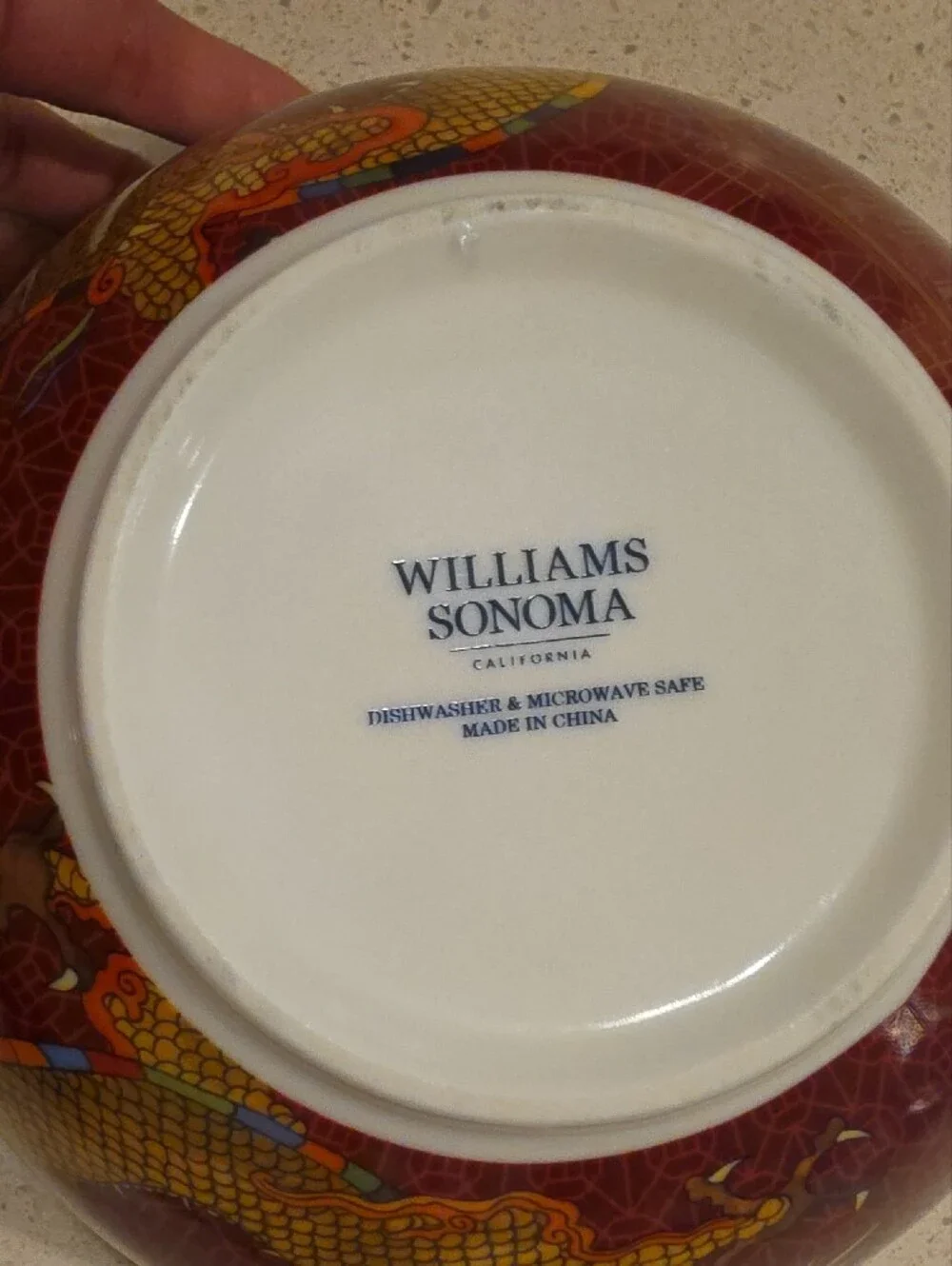 Williams Sonoma Dragon & Phoenix Ceramic Bowls - Blue, Red, Gold